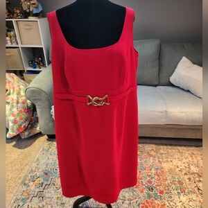 Le Bos Red Sleeveless Midi Dress Plus Size 16W Gold Buckle